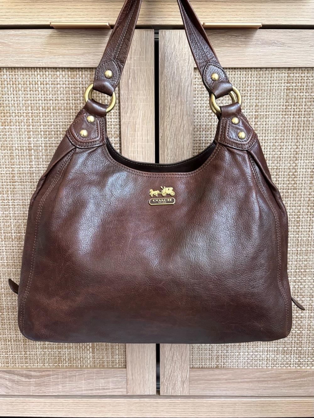 COACH Madison Maggie Brown Leather Shoulder Bag Hobo Tote Handbag Purse 14336